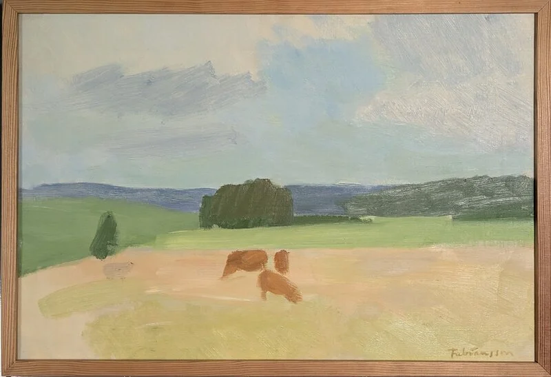 Oljemålning Landskap med kor av Ture Fabiansson