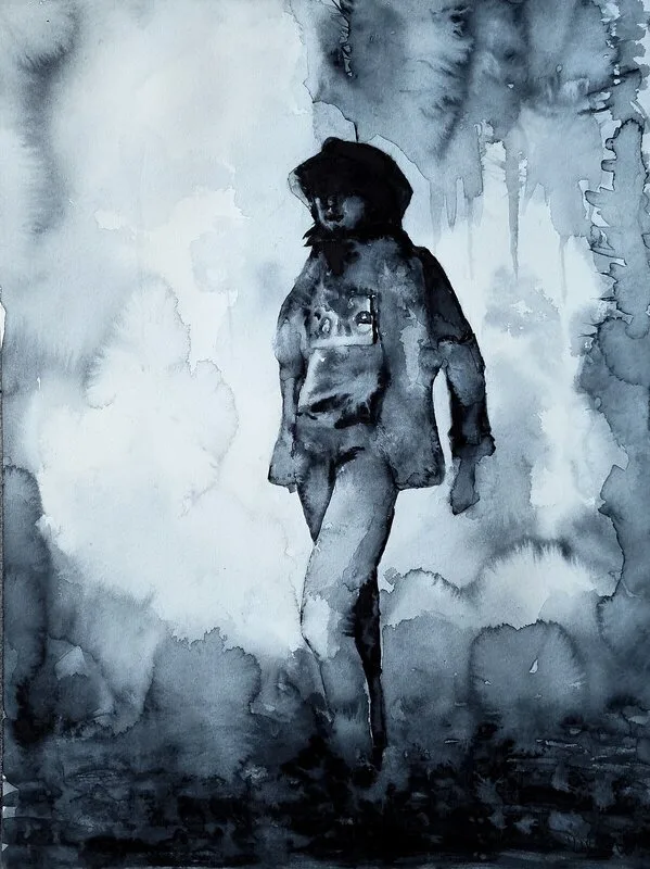 Akvarell Porträtt i dimma av Kiba Gustafsson