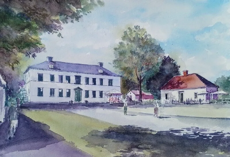 Akvarell Råda Säteri av Jugoslav Pavic