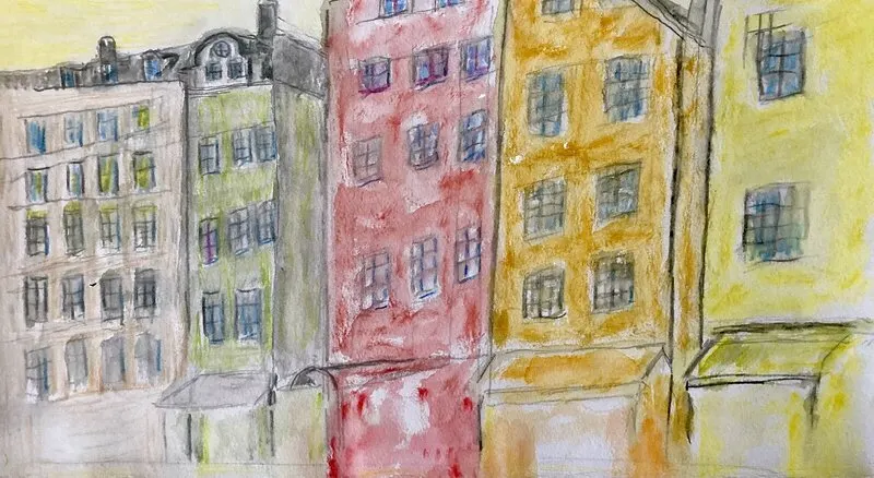 Akvarell Gamla stan Stockholm av Linda Abrahamsson La Arts Sweden