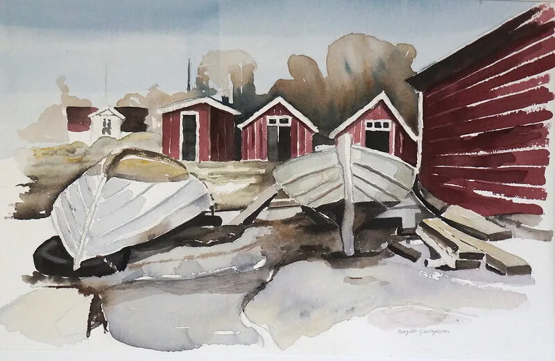 Akvarell Hasslö av Brigitte Gustafsson