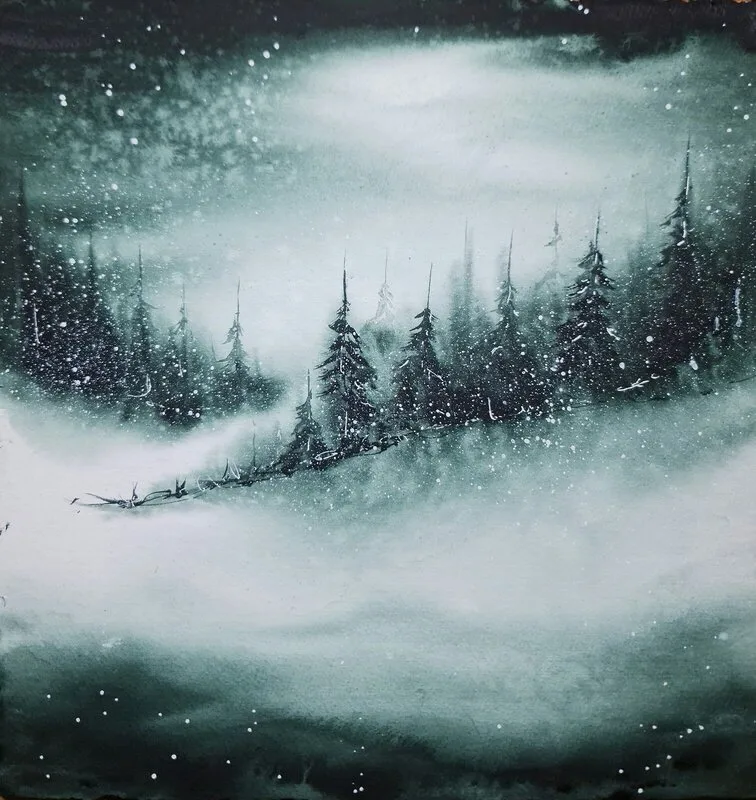 Akvarell Wispers of Winter av Pernilla Carlsson
