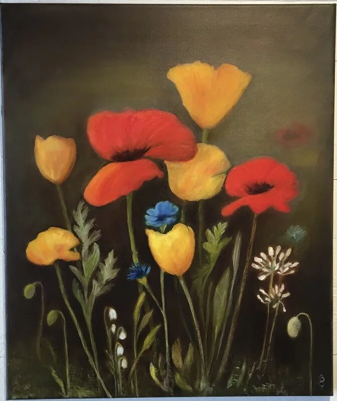 Oljemålning Blomsterprakt II av Britt-Marie Johansson