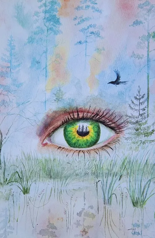 Akvarell Skogens själ (artprint) av Catharina Holmberg