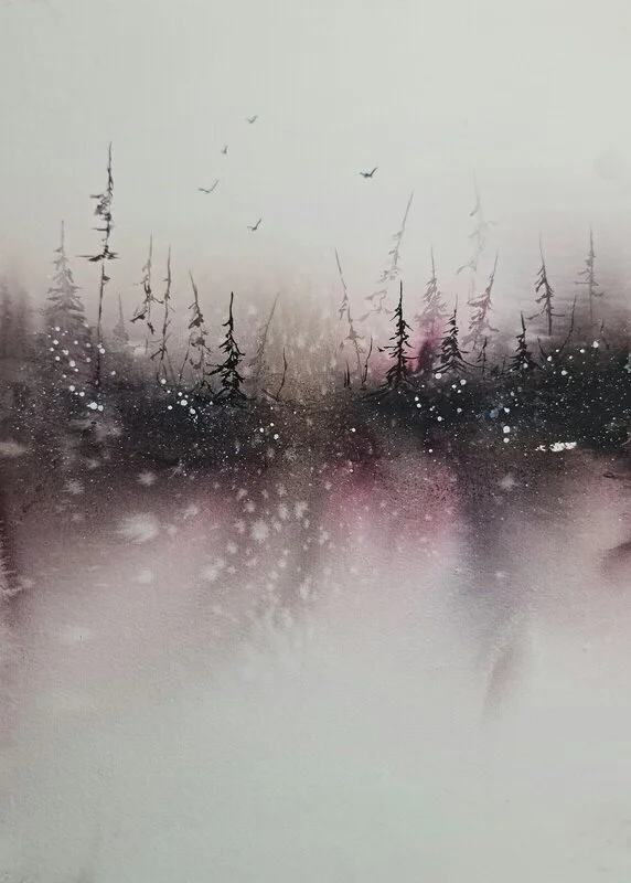 Akvarell Where Shadows Softens av Pernilla Carlsson