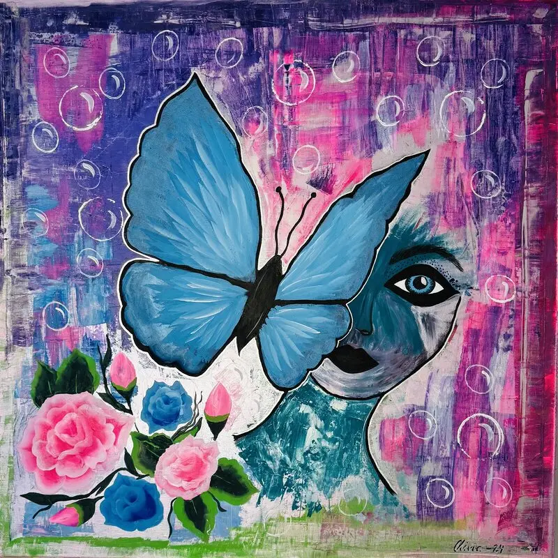 Akrylmålning Room of butterflies av Olivia Babecic