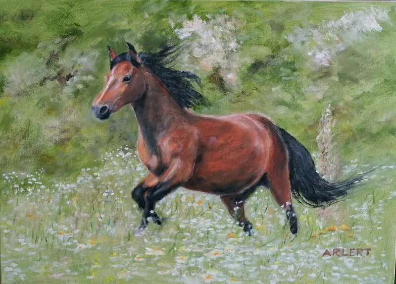 Oljemålning Hästlycka av Bertil Arlert