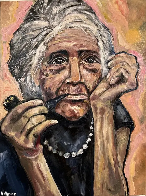 Oljemålning My Grandma is fun!/love, grandma, grandmother, portrait, mormor, farmor, Kuba, wisdom av Anna Vallgren