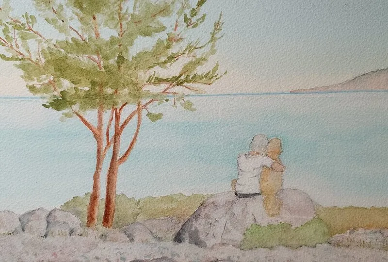Akvarell Vänner i Paradiset av Carin Hedlund