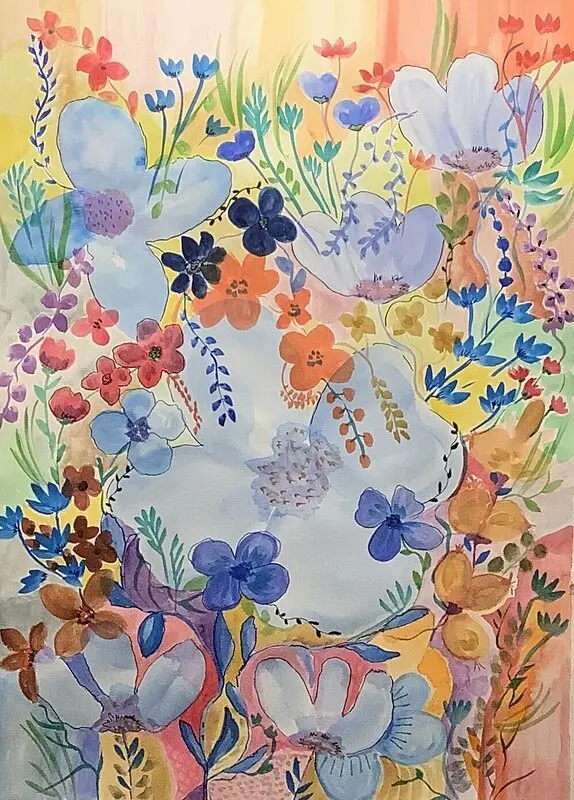 Akvarell Pappersblommor av Lisbeth Olofsdotter