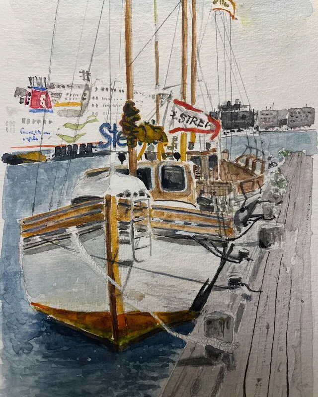Akvarell Hamnkontraster Göteborg av Tomas Söderlund