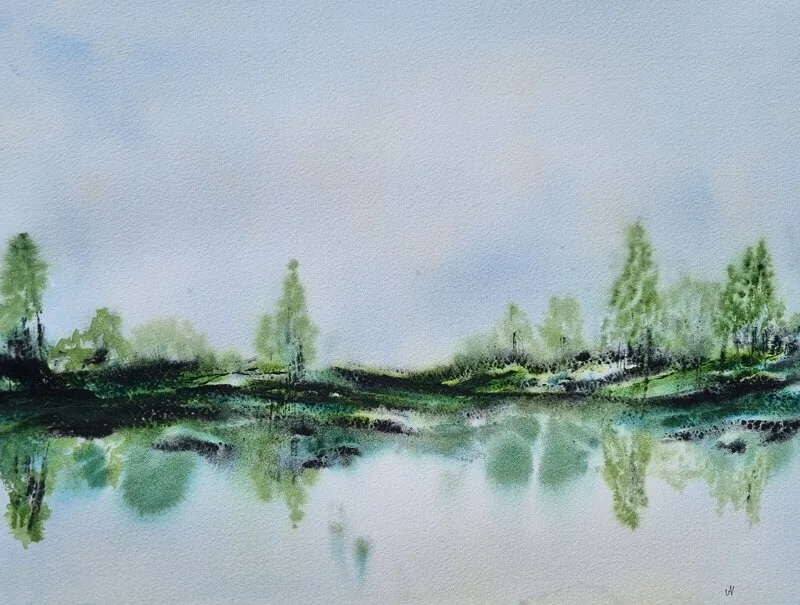 Akvarell Silent reflection av Anette Vester