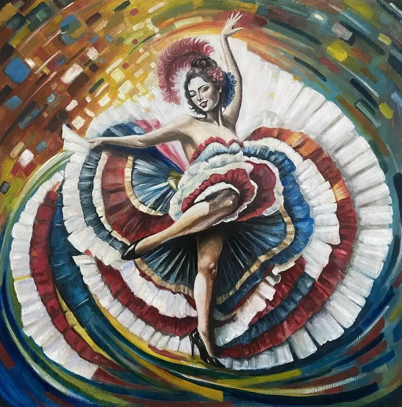 Oljemålning Cancan: Passionens virvelvind. Dans av Selene Caspian