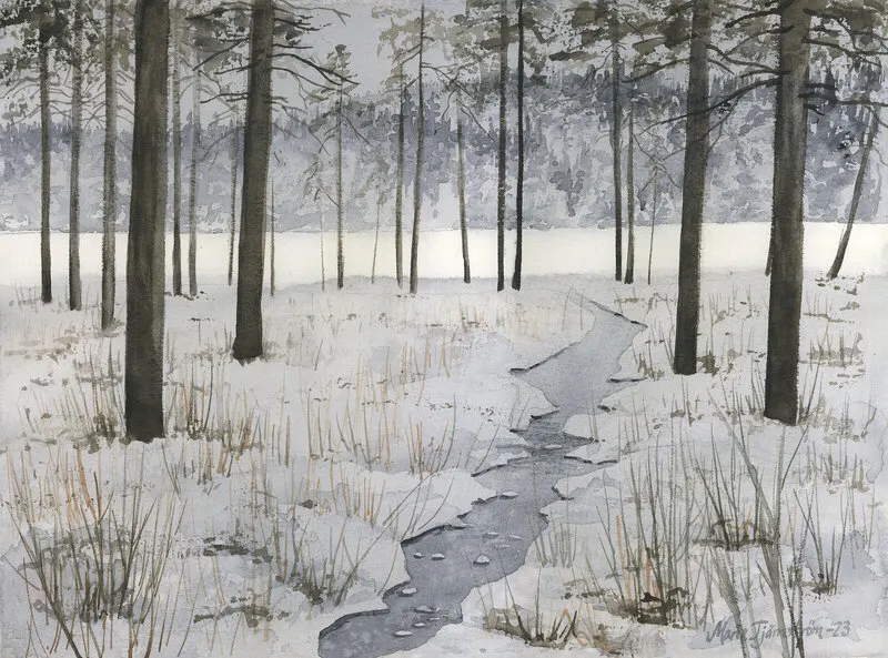 Akvarell Mellerst-tjärn av Maria Tjärnström