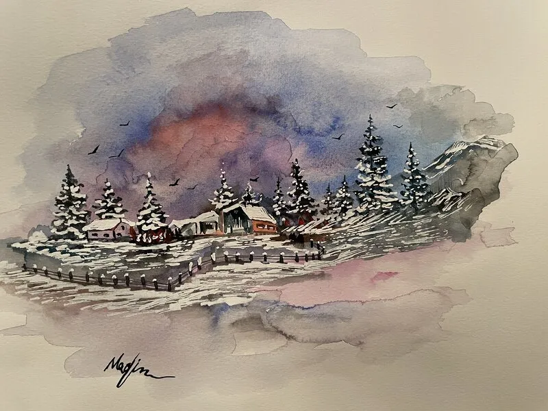 Akvarell Vinter av Nadim Najimi