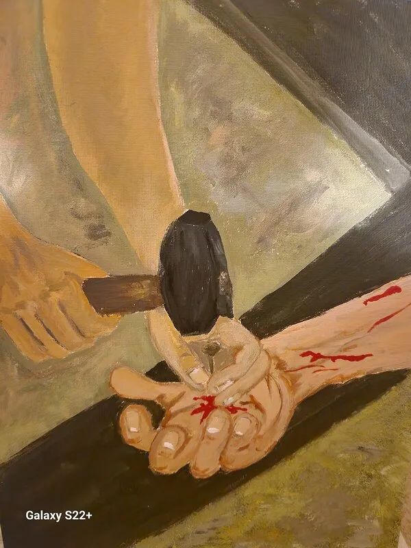 Akrylmålning Korsning av Krist av Beata Chedogi