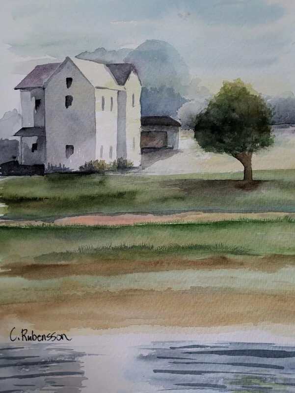 Akvarell Huset av Carina Rubensson