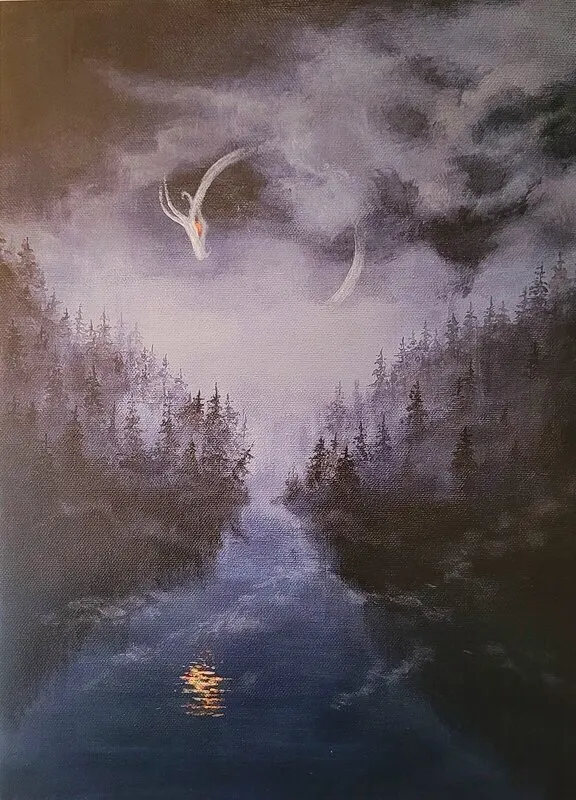 Akrylmålning Dragon of fire and ice Art Print av Catharina Holmberg