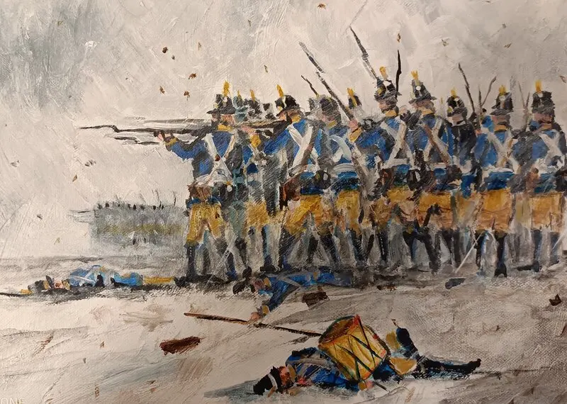 Akrylmålning Finska kriget 1808-1809 av Karolinermålaren Malmgren