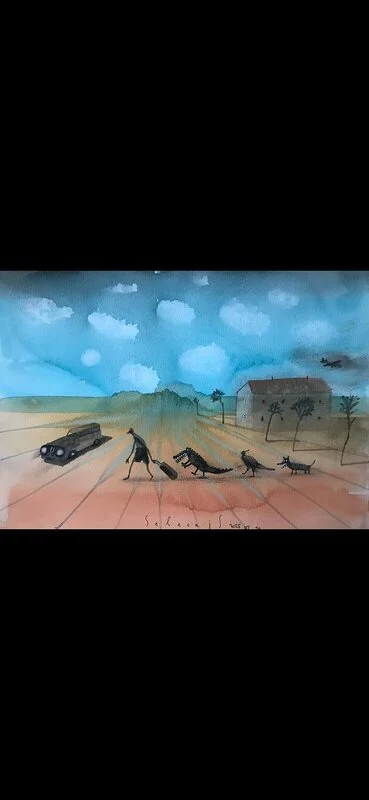 Akvarell Inflyttning av Sergei Selezkij