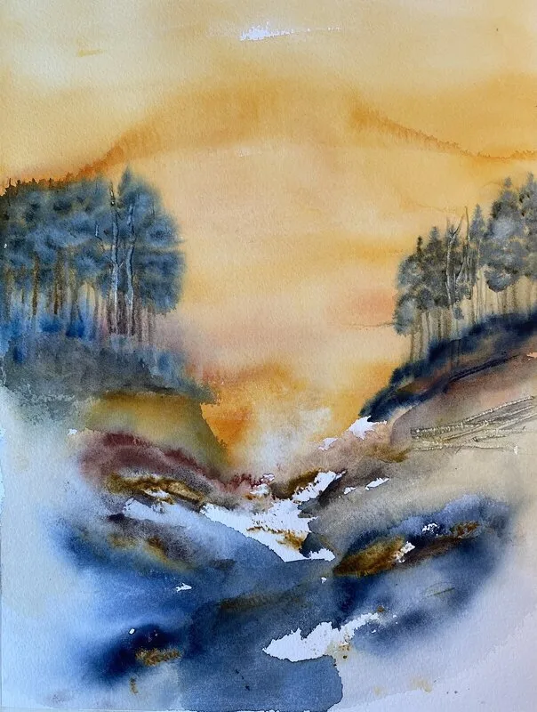 Akvarell Storforsen av Margareta Mattsson