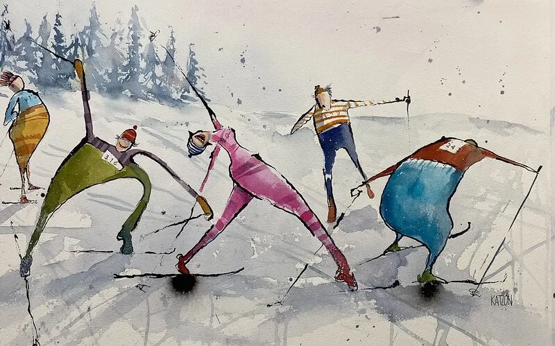 Akvarell Skidkul av Katarina Sakrisson