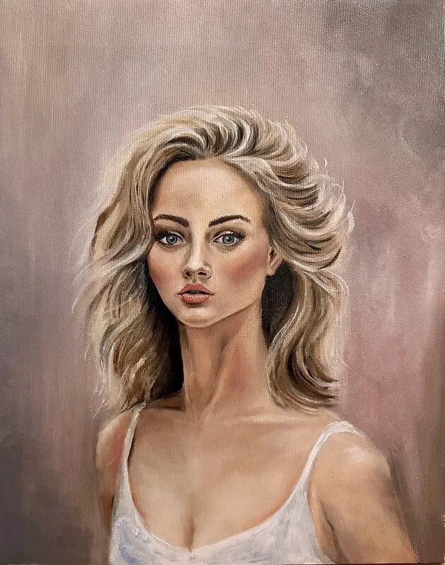 Oljemålning I don’t do small talk av Madelene Löfholm