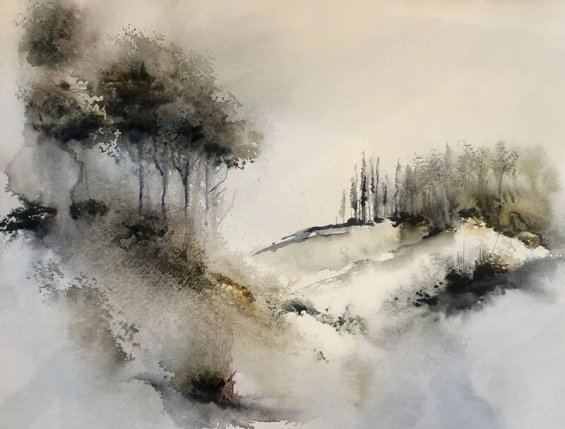 Akvarell Svampmarker av Petra Maison