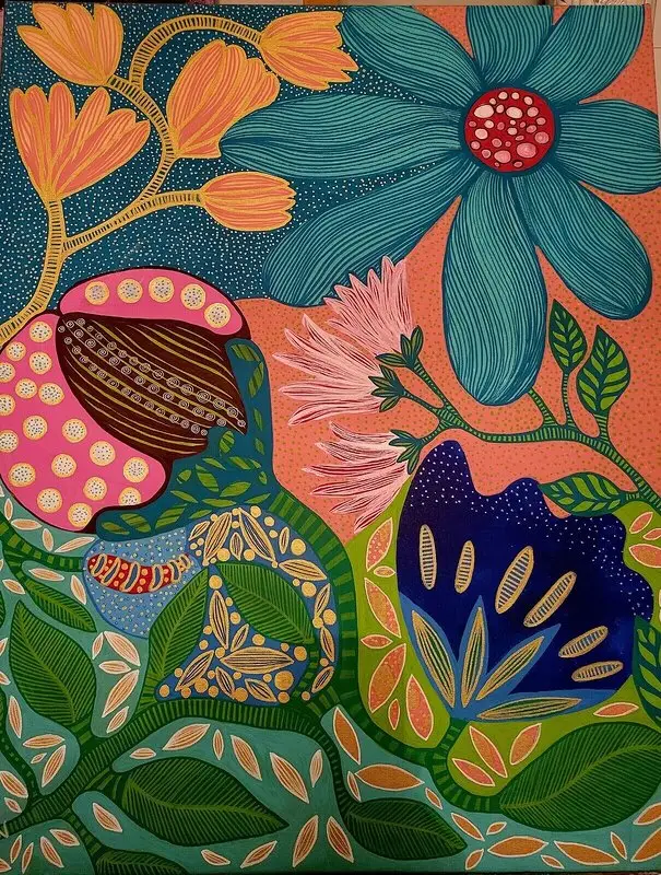 Akvarell Turkos blomma av Ingela Juhlin