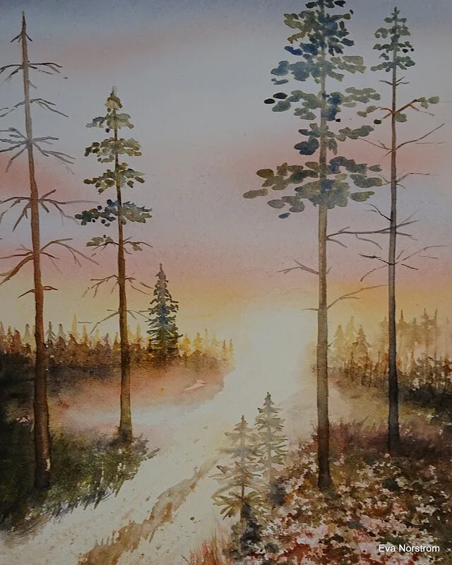 Akvarell Härjedalen av Eva Norström