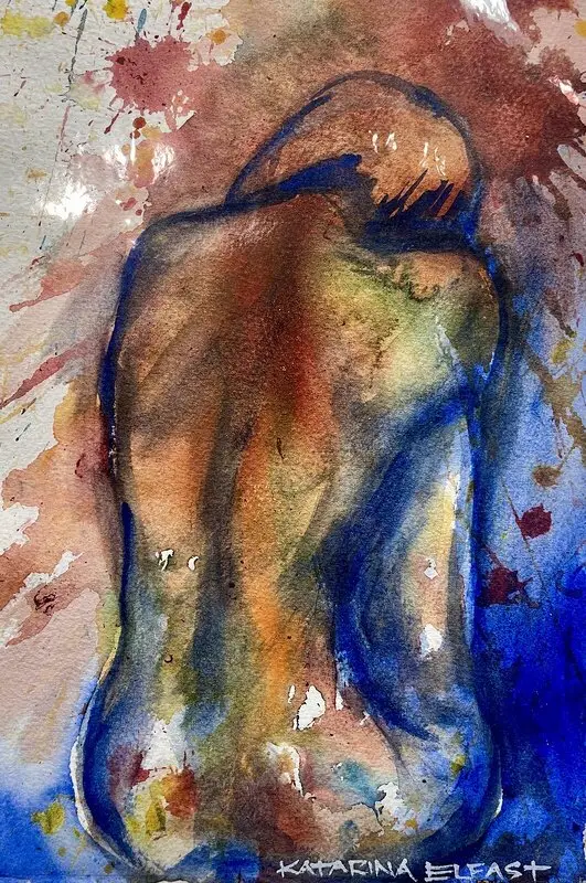 Akvarell BLÅ TANKAR av Katarina Elfast