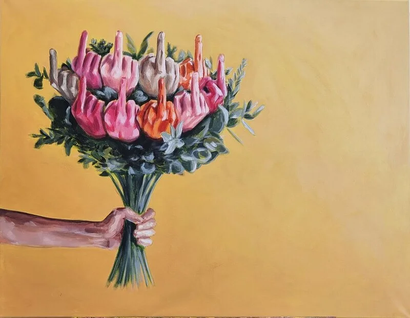 Akrylmålning When life gives you flowers av Kerstin Stenberg