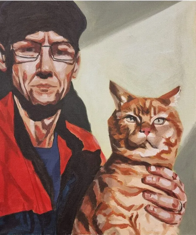 Akrylmålning Kissekatt och far av Kerstin Stenberg