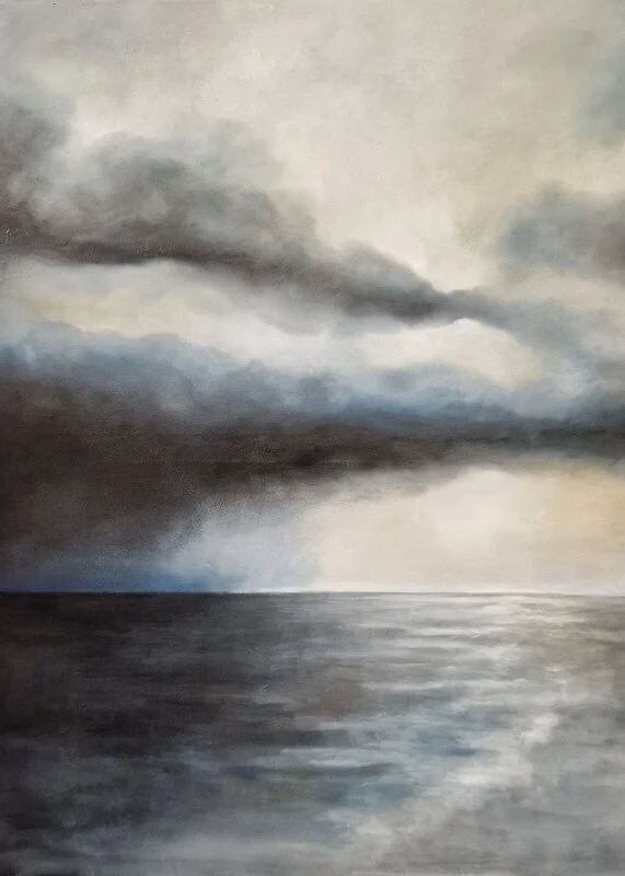 Oljemålning Orosmoln över havet av Eva Lindegren