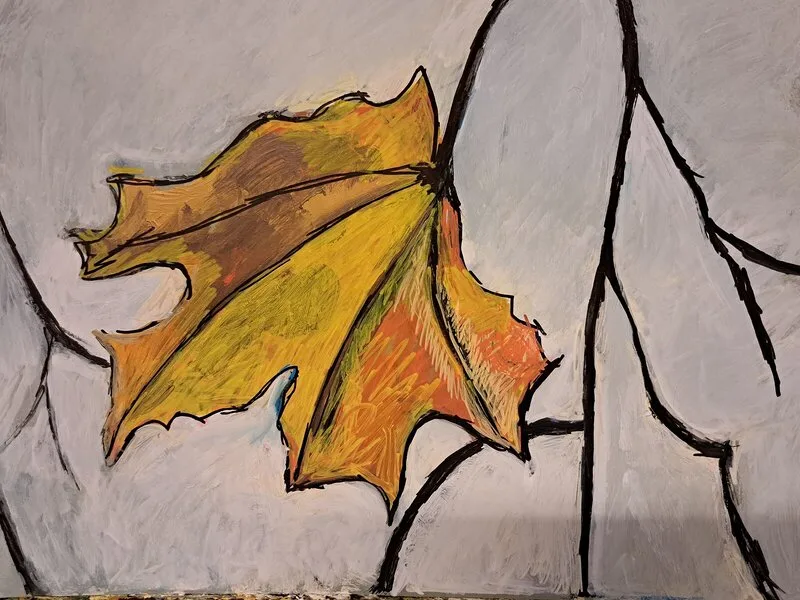 Akrylmålning Närbild på ett löv av Sara Berlekom