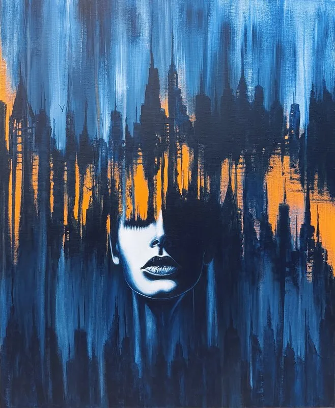 Akrylmålning Sunset Skyline av Susanne Cederlund