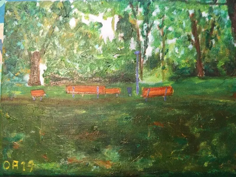Oljemålning Park i Fredhäll av Olle Astemo