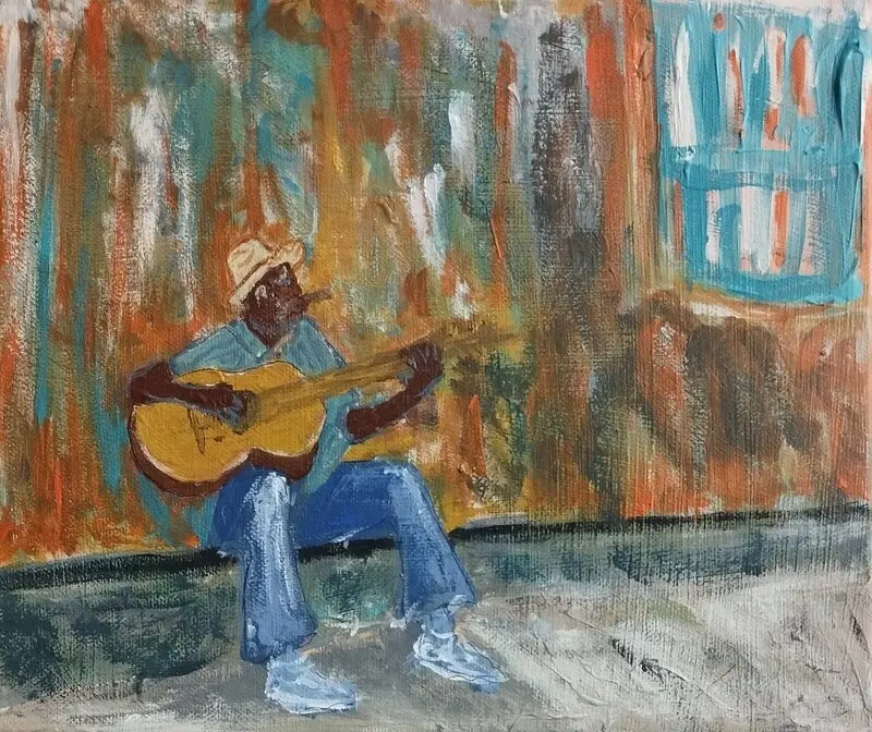 Akrylmålning Gitarr av Bengt Johansson