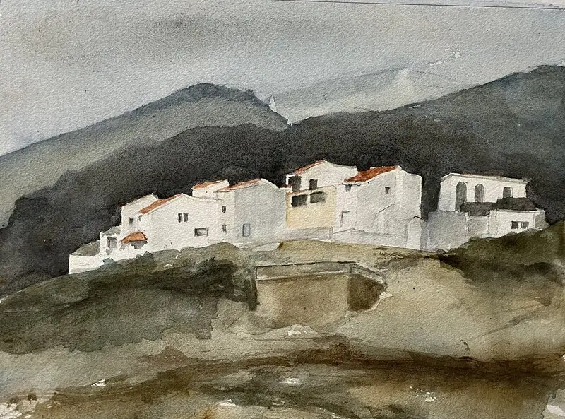 Akvarell Bergsby på Teneriffa 1 av Herman Heijmans