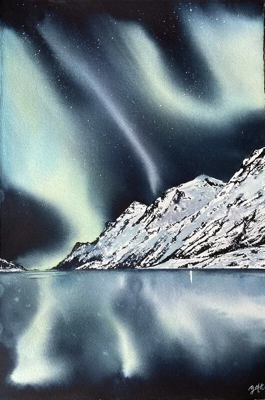Akvarell Aurora Borealis V av Gabriela Mayoral