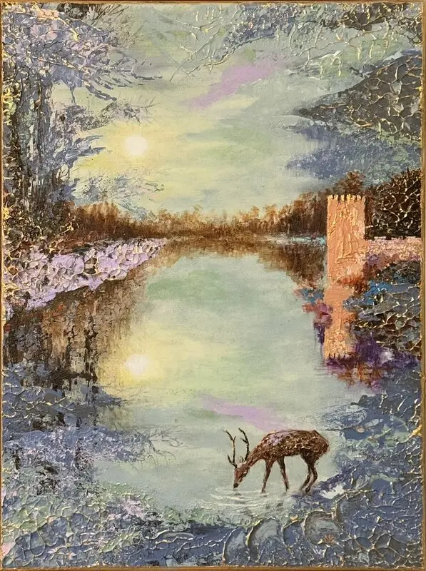 Akrylmålning Purple deer av Nina Björk