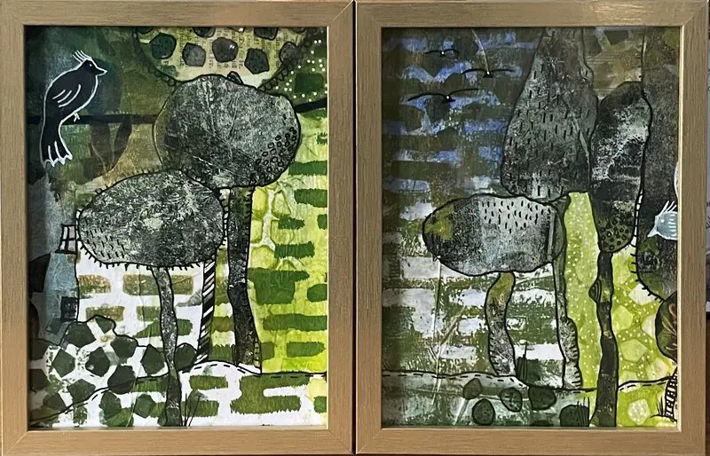 Diptyk träd collage av Malin Johnsson