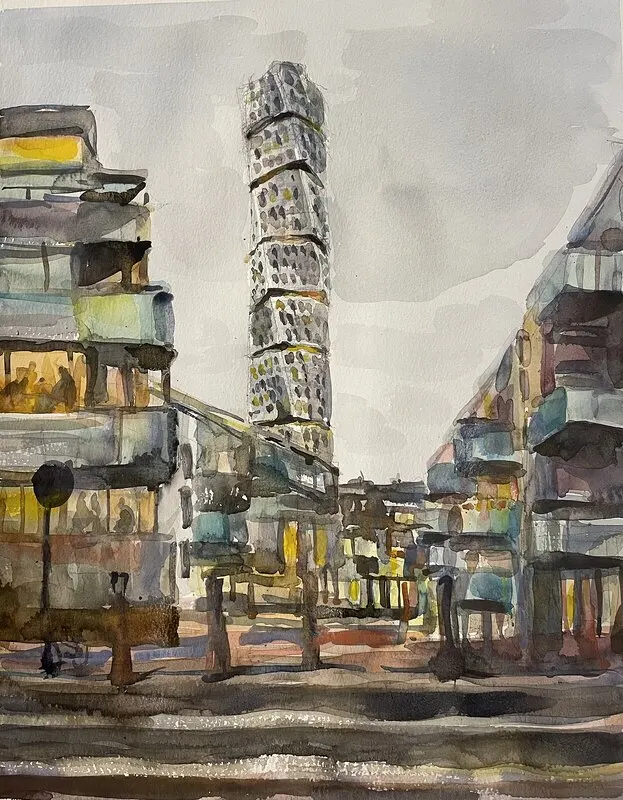Akvarell Turning Torso - Malmö av Elena Ilicheva