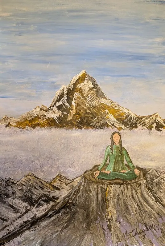 Akrylmålning Bergsmeditation av Marianne Chagallo
