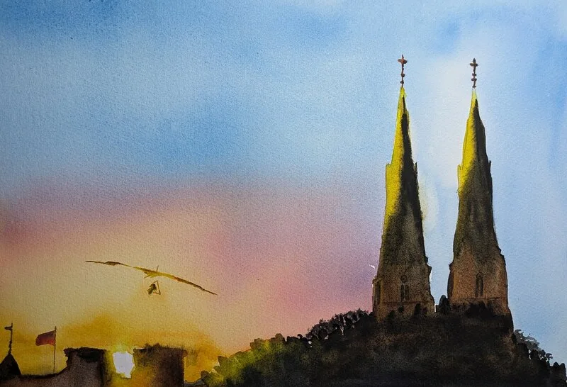 Akvarell Domkyrkan, Uppsala av Fritjof Karlsson