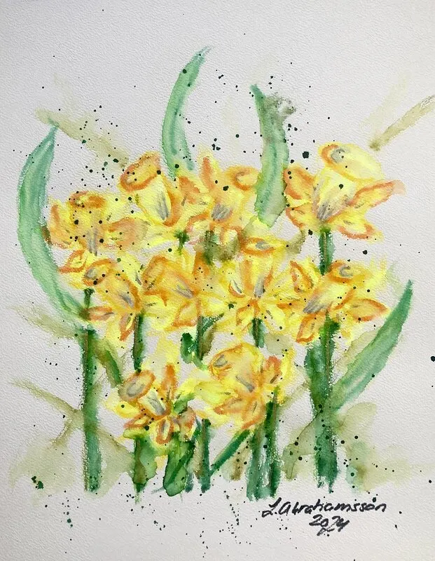 Akvarell Narcisser av Linda Abrahamsson La Arts Sweden