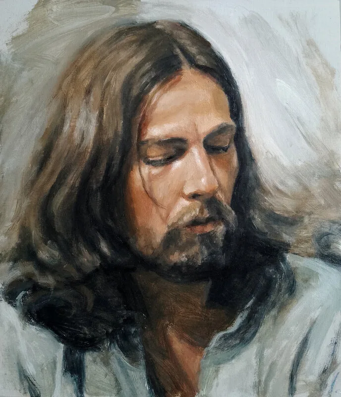 Oljemålning George Harrison cirka 1970 av Stefan Nyman