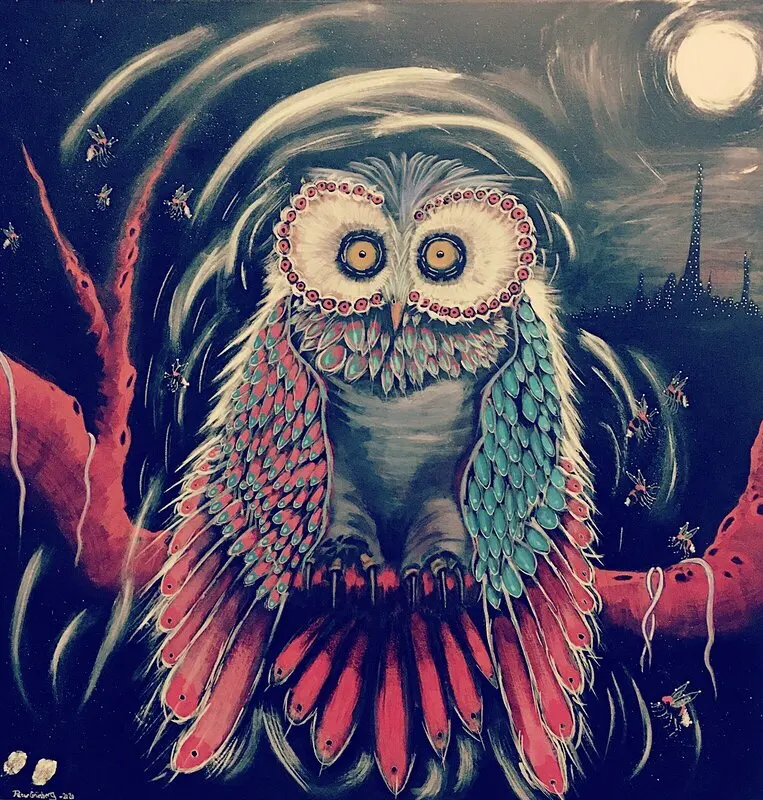 Akrylmålning Nattuggla av Peter Grönberg