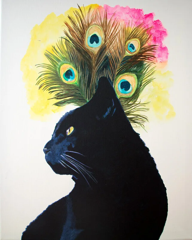 Akrylmålning The Cat & The Peacock av Linda Skoglund