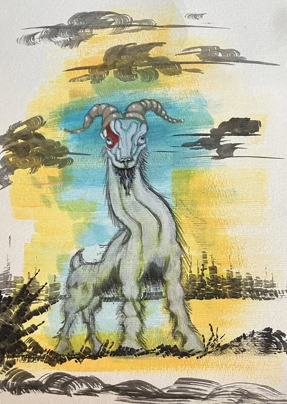 Akrylmålning Goat av Peter Grönberg